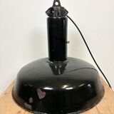Industrial Black Enamel Factory Pendant Lamp with Iron Top, 1950s