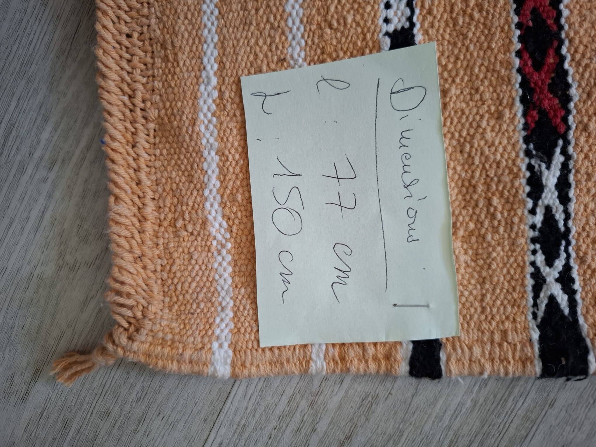 Small Berber Kilim Ochre Sand – Flat Weaving Hanbel – 77x150 cm
