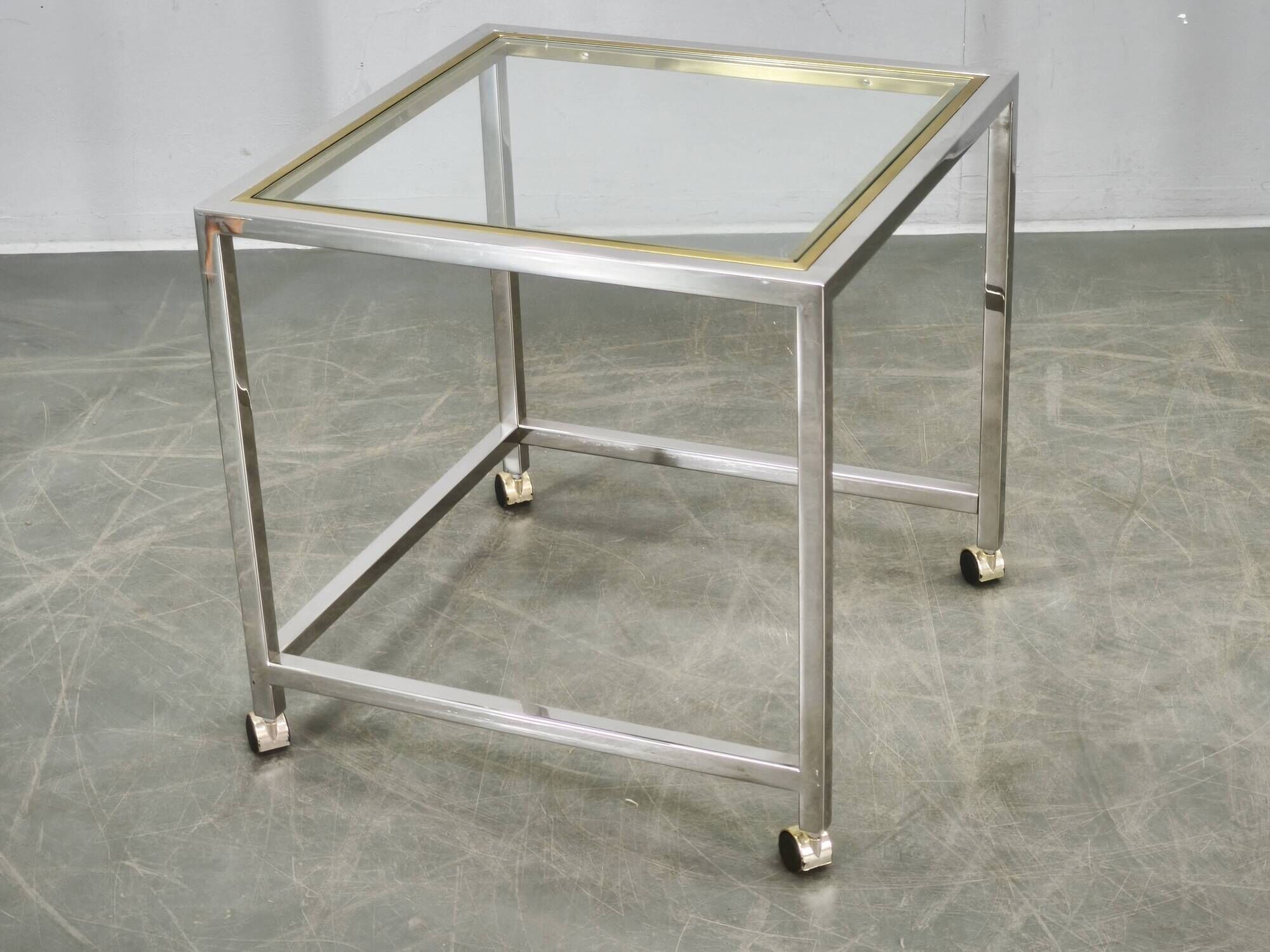 1970s Italian Chrome, Brass and Glass Nesting Tables, Set of Three
