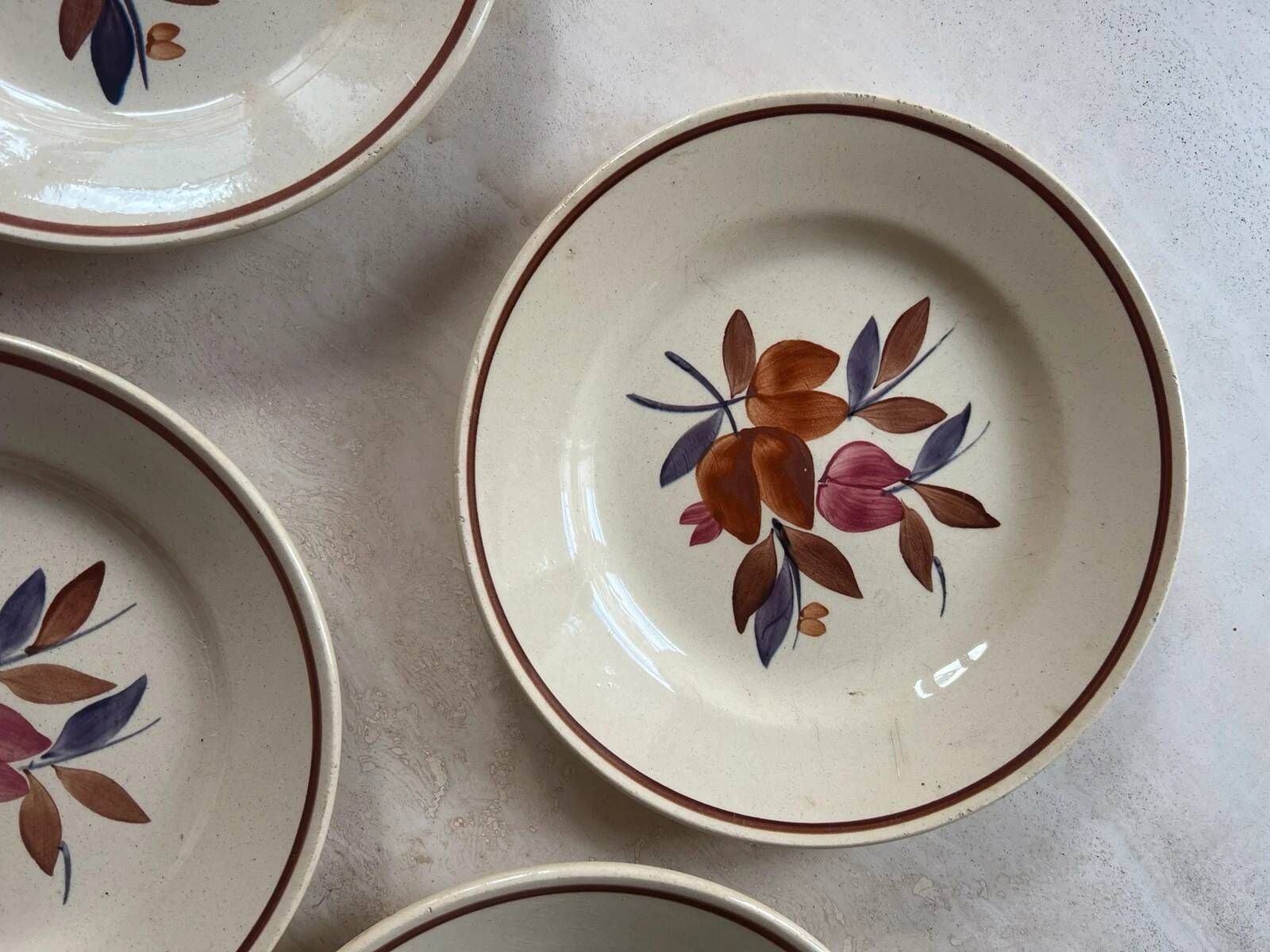 set of 1970s flower plates