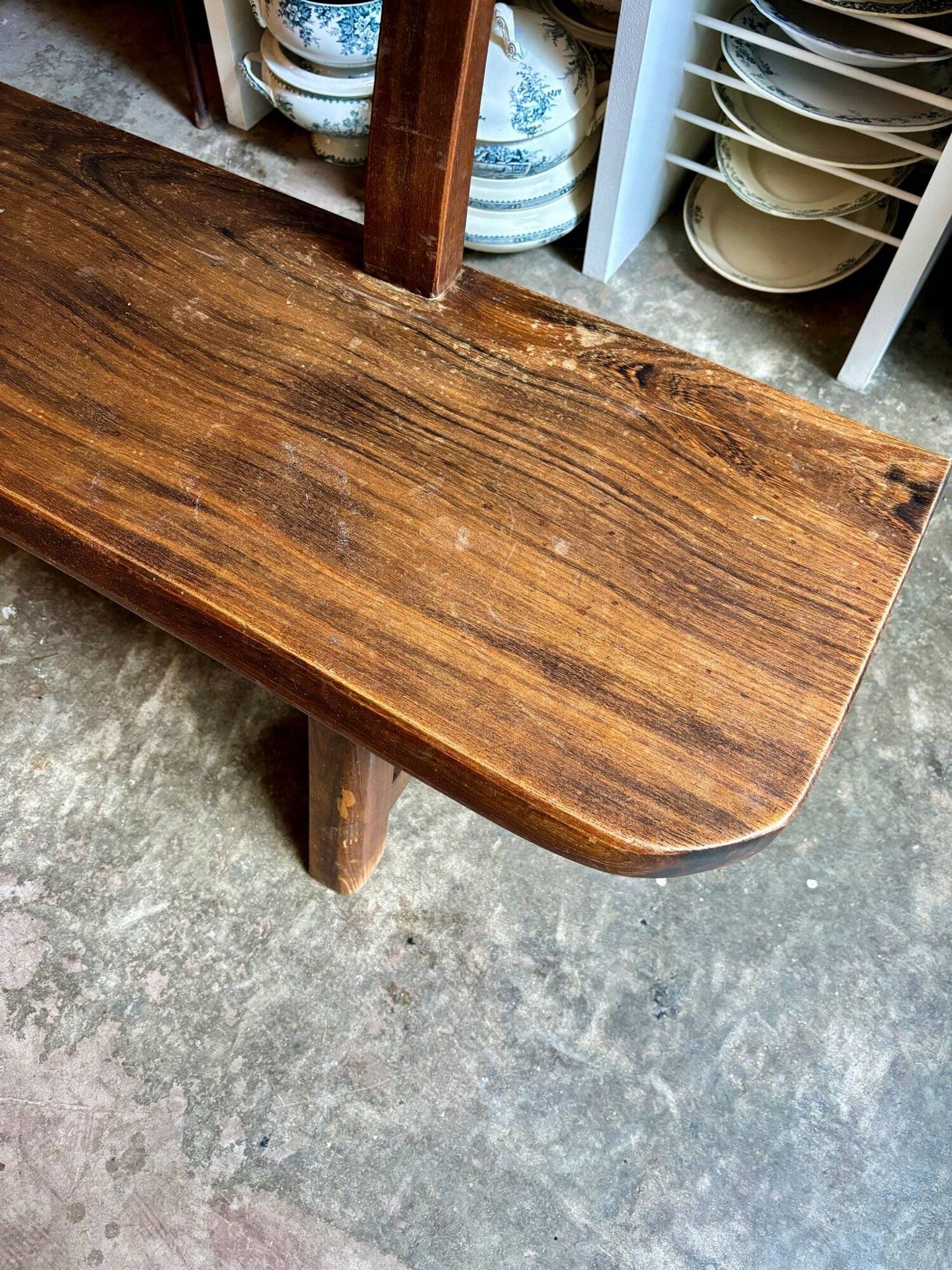 Aranjou dark wood dining table and 2 benches from the 70s/80s ☐ 200 x 89 cm