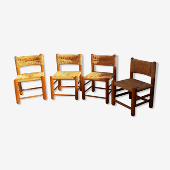 Lot de 4 chaises en pin paillé