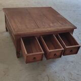 Colonial-style square coffee table in teak