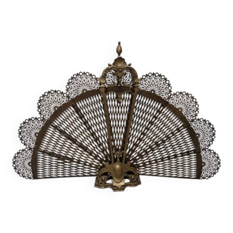 Antique French Peacock Fireplace Screen, late 1800s