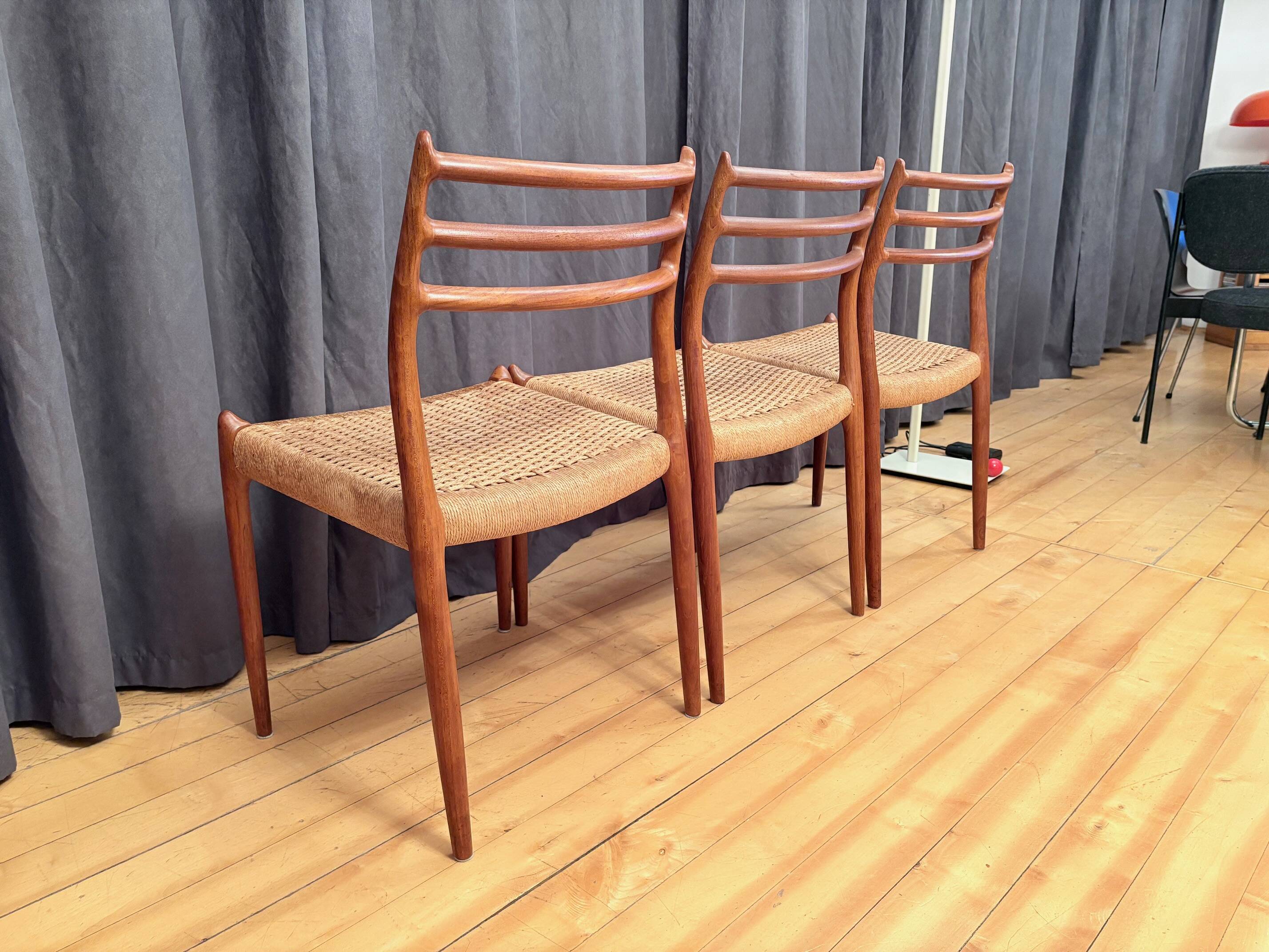 Set of three chairs, model 78, designed by Neils O. Möller, JL Møllers Møbe.