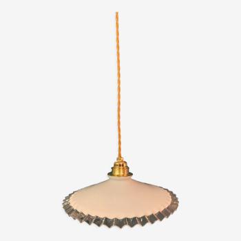 White opaline pendant lamp in gold thread