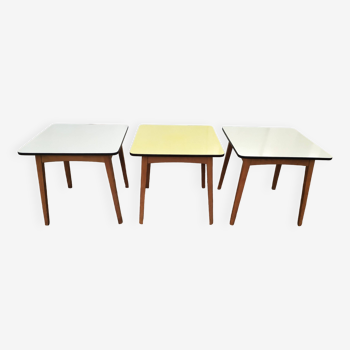 Lot de 3 Table de Bistrot Formica et Bois - 1950 - 1960