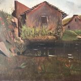Painting on canvas alpine landscape
