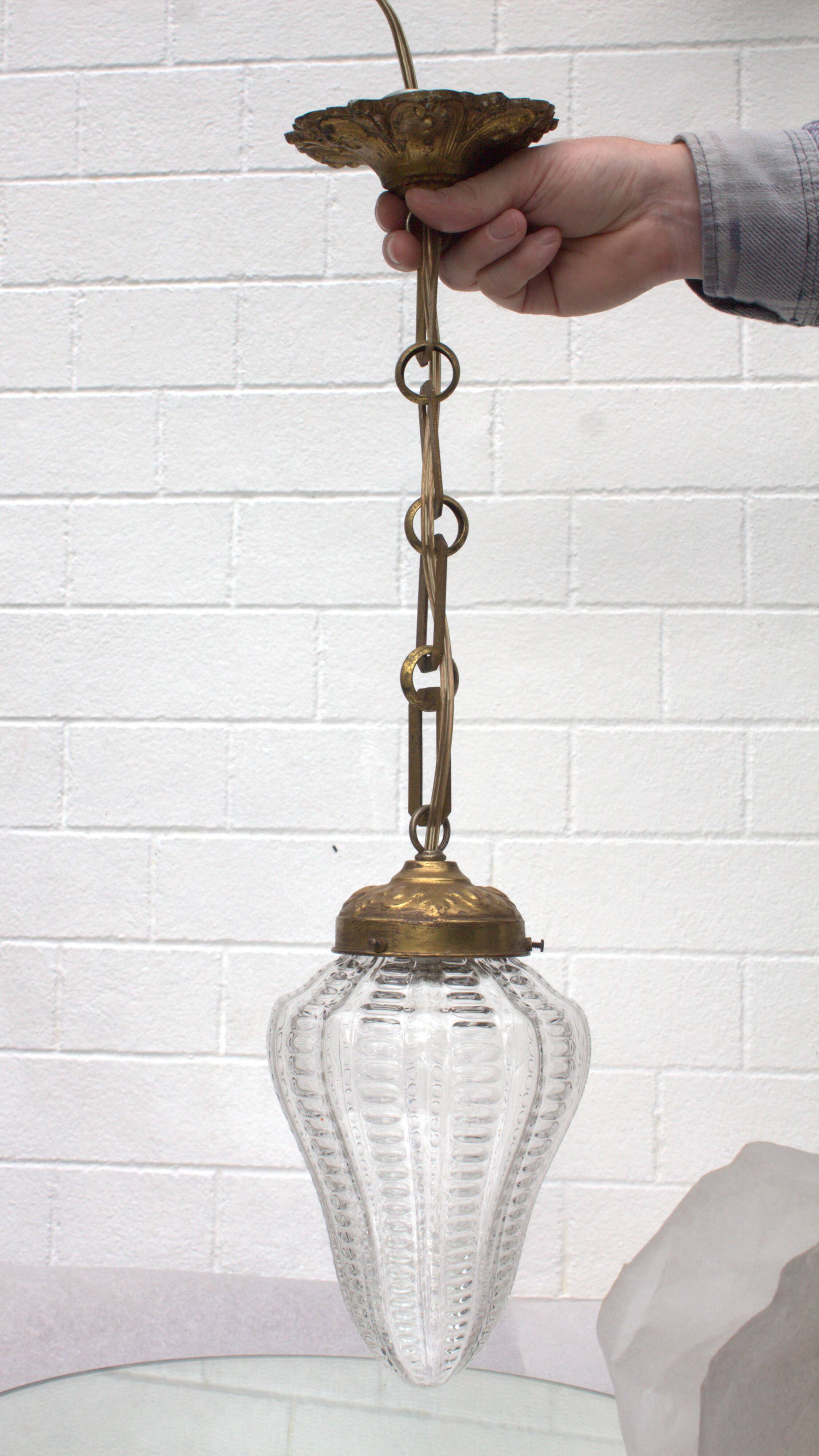 Antique Victorian pendant lamp bobeche glass copper chain suspension