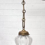 Antique Victorian pendant lamp bobeche glass copper chain suspension
