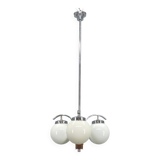 Art Deco Chandelier, Chrome, Walnut & Glass, 1930s