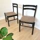 Set of 2 Vintage Wooden Dining Chairs: Brown & White Polka Dot Fabric 80s