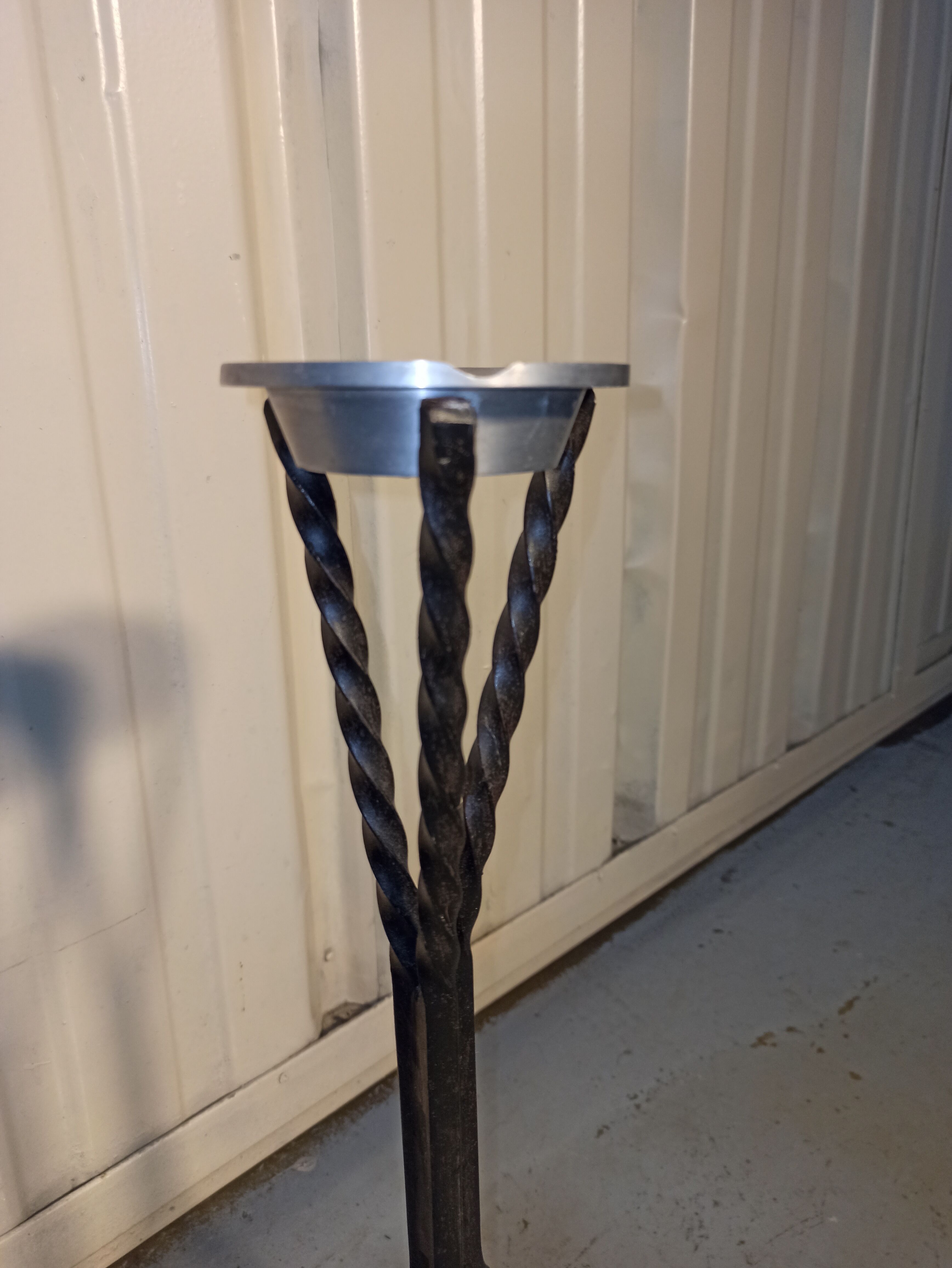 Standing ashtray wrought iron base cast aluminum ashtray