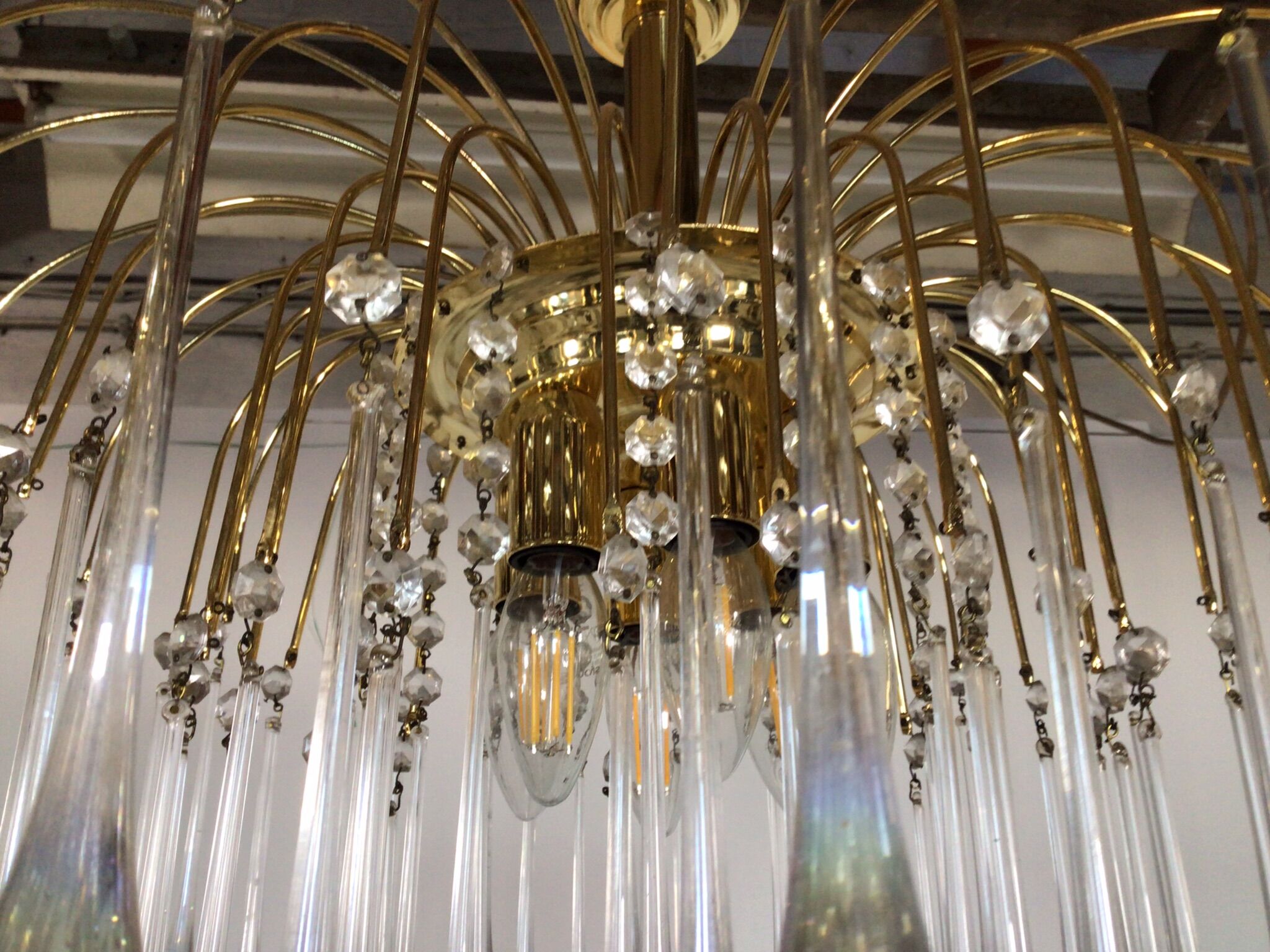 Mid-century waterfall hanging lamp with glass drops