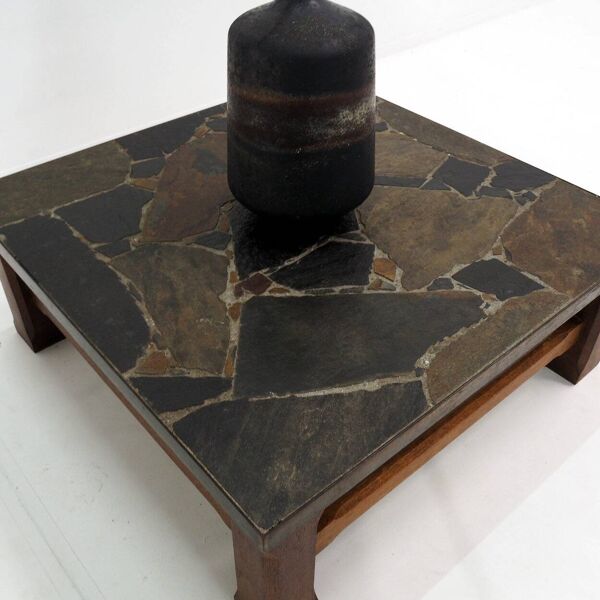 Table basse des années 1960 en chêne et ardoise norvégienne Sell Pillarguri