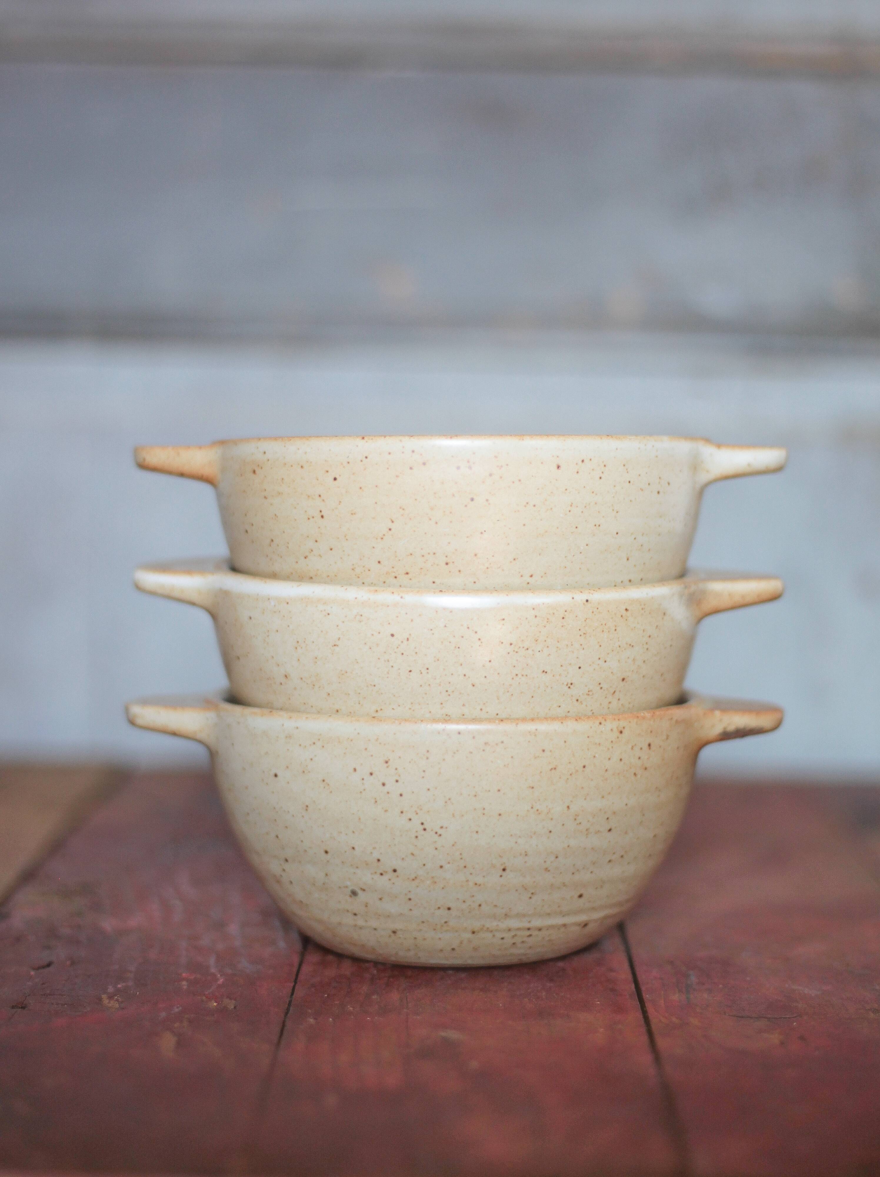 Set of 3 vintage village stoneware bowls, breakfast bowl, vintage ear bowl.