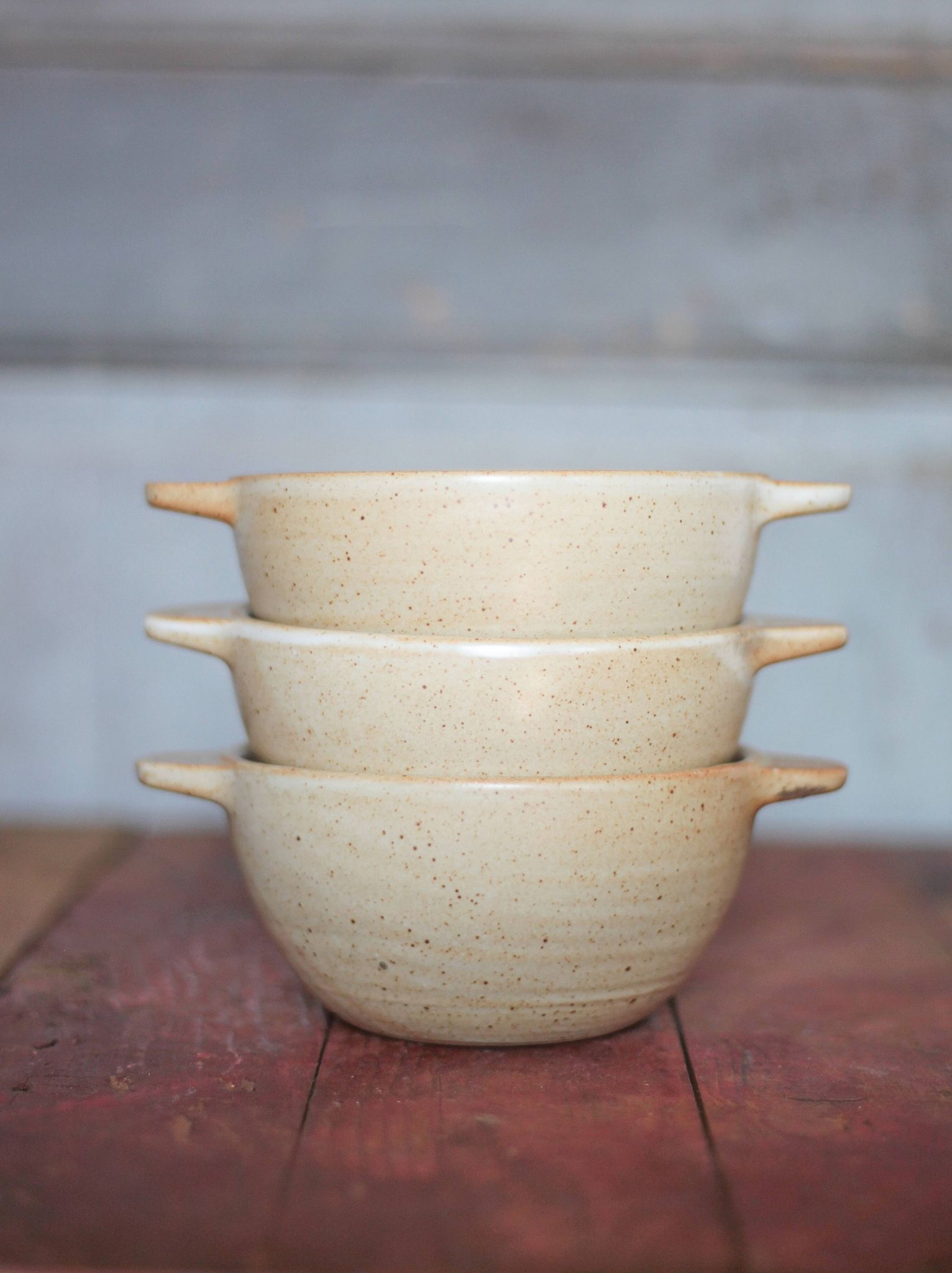 Set of 3 vintage village stoneware bowls, breakfast bowl, vintage ear bowl.