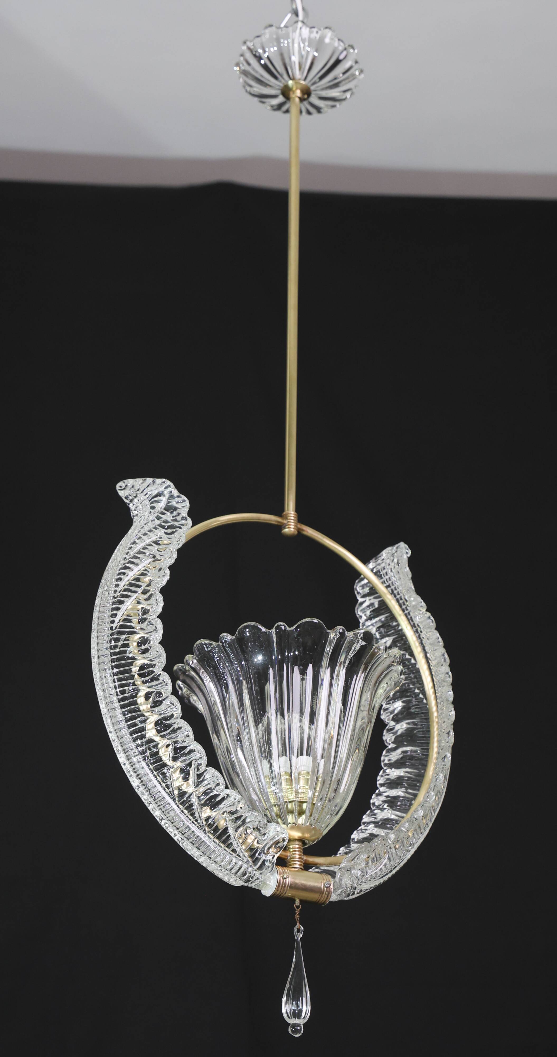 Amazing Murano Glass Art Deco Pendant Chandelier by Ercole Barovier, 1940s