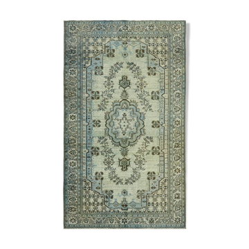 Handwoven Overdyed Oriental 1970s 190 cm x 314 cm Blue Carpet