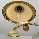 Lustre vintage en laiton et verre opalin avec bras réglables