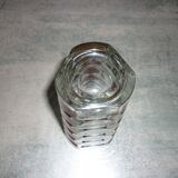 Pair of red and transparent triangular vases in vintage glass