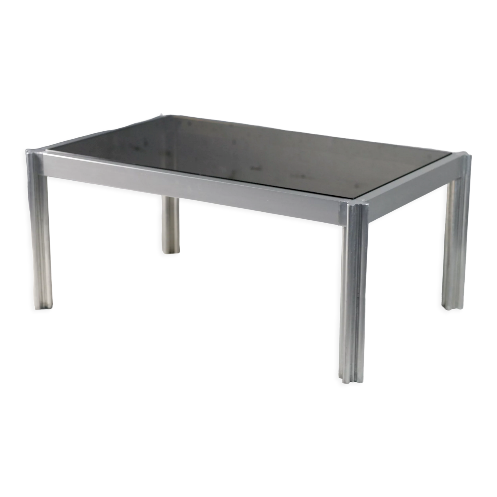 International Furniture. Steel coffee table and smoked glass. Circa 1970