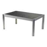 International Furniture. Steel coffee table and smoked glass. Circa 1970