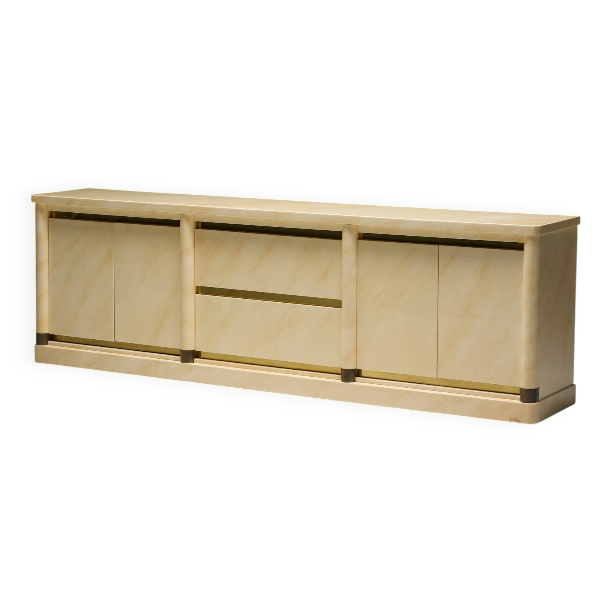 Faux-Marble Lacquered Sideboard by Jean Claude Mahey, France, 1970s