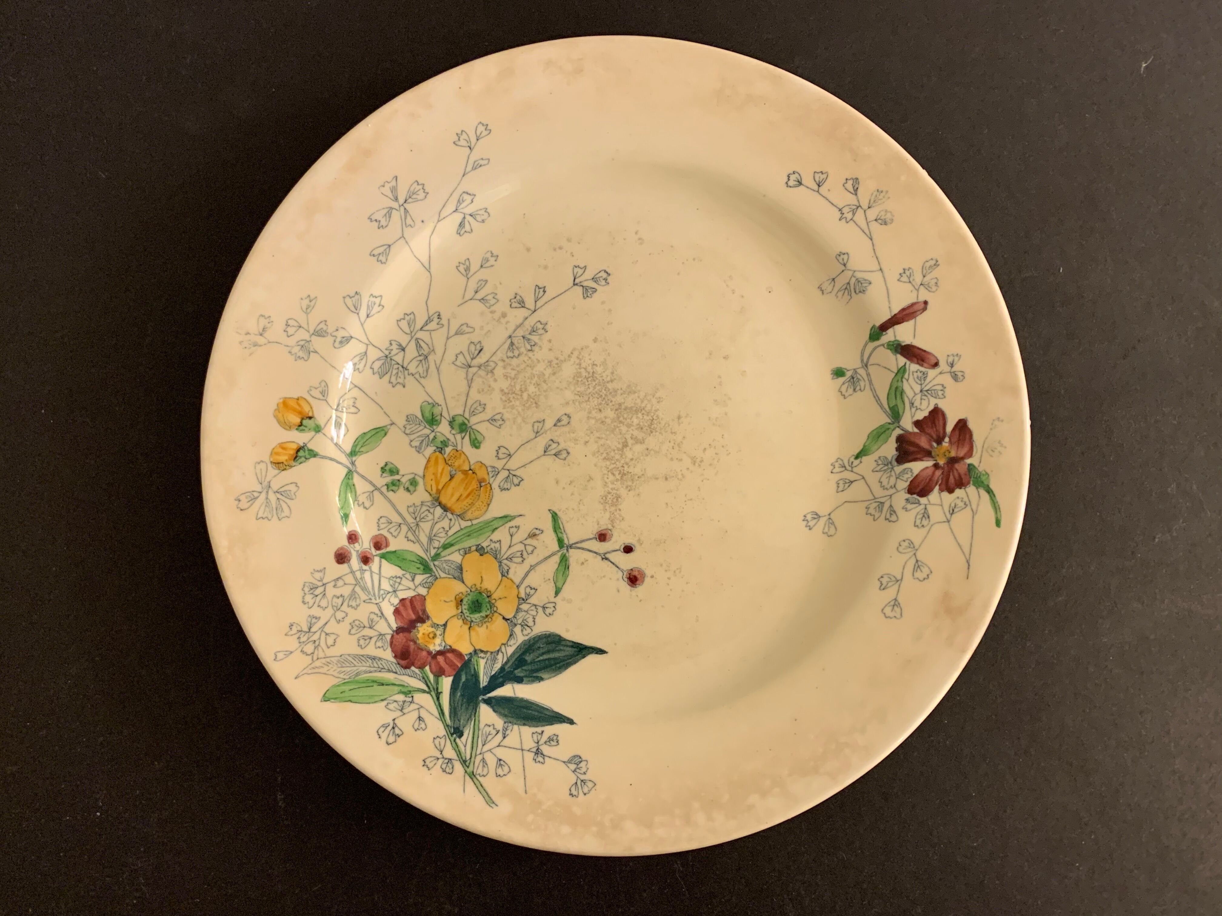 12 old polychrome flat plates Jules Vieillard Bordeaux, 19th century