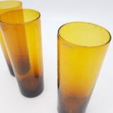 6 glasses blown amber honey