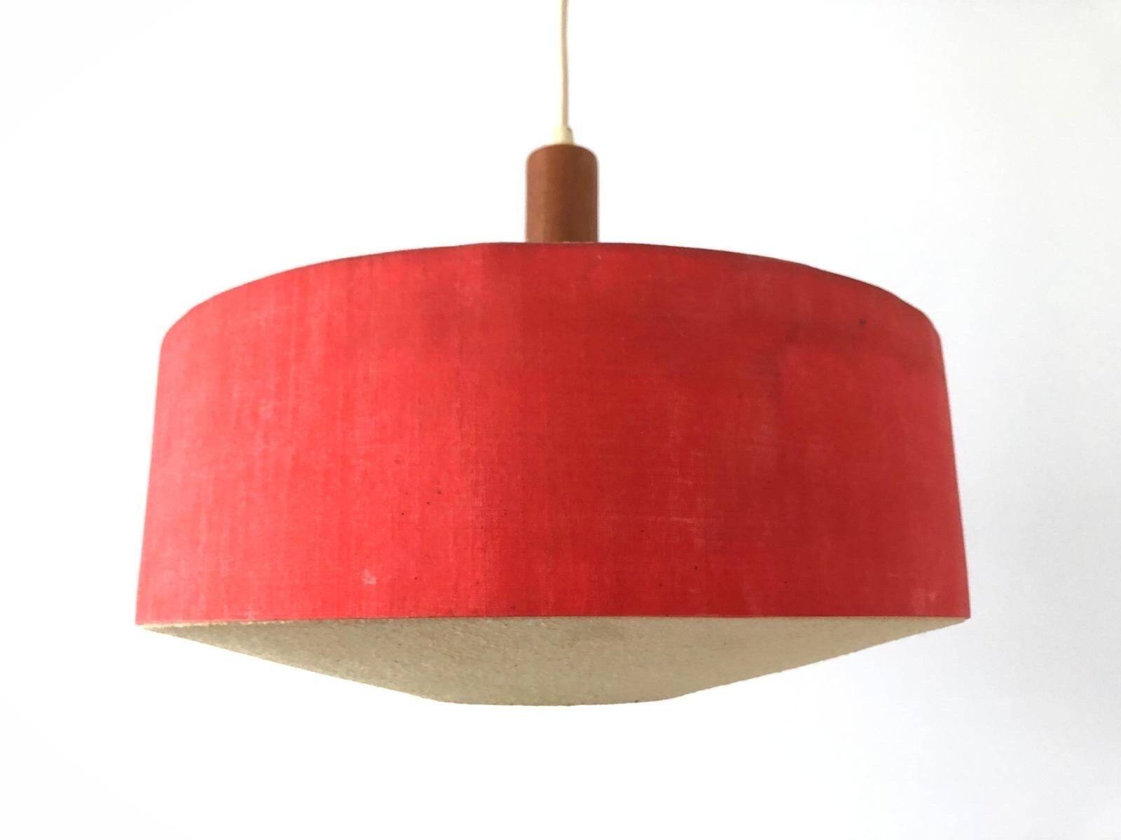 Red fabric ceiling light with textured plexiglass shade by Temde, 1960s, Germany.