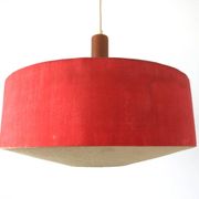 Red fabric ceiling light with textured plexiglass shade by Temde, 1960s, Germany.