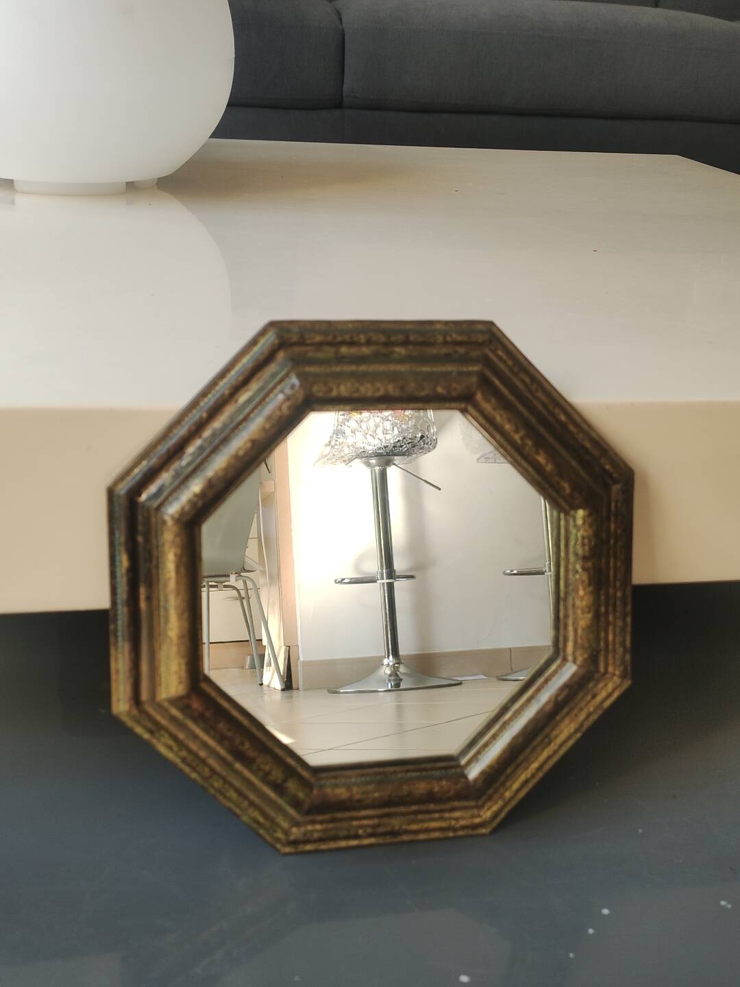Octagonal Tuscan Wall Mirror. Art Deco. Iridescent wood/brass frame.