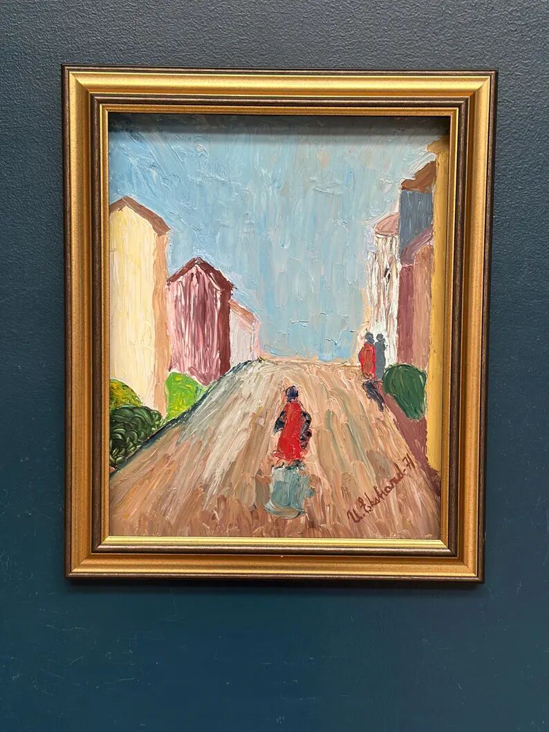 Original Swedish Oil on Panel – “Street Scene” by U. Ekshard – Signed – Dated 1971 – Vintage & Framed