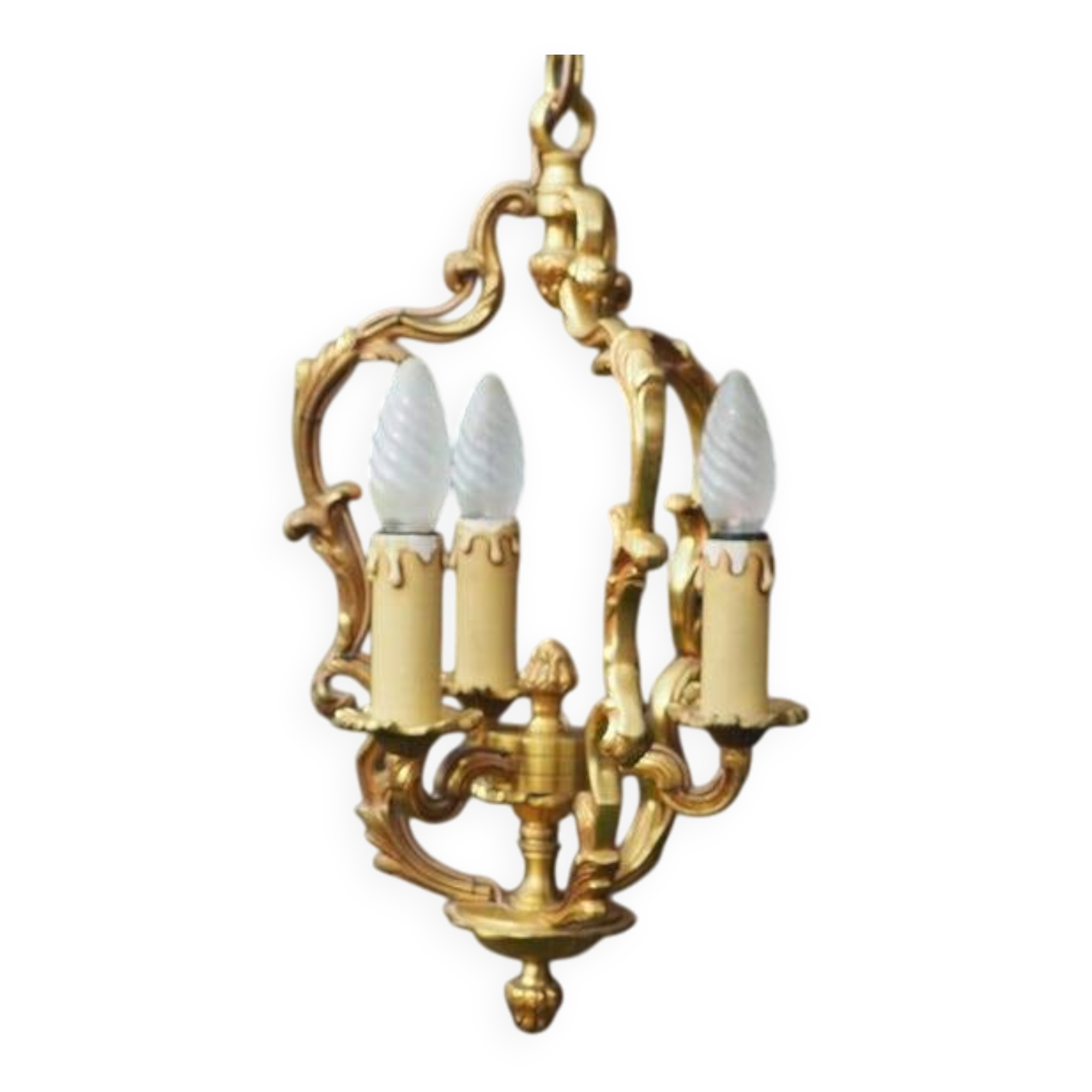 French Bronze Birdcage Chandelier: Louis XV Style 3-Branch Light