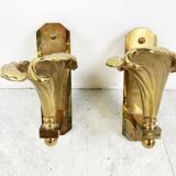 Pair of Bronze flower wall lamps, 1970s