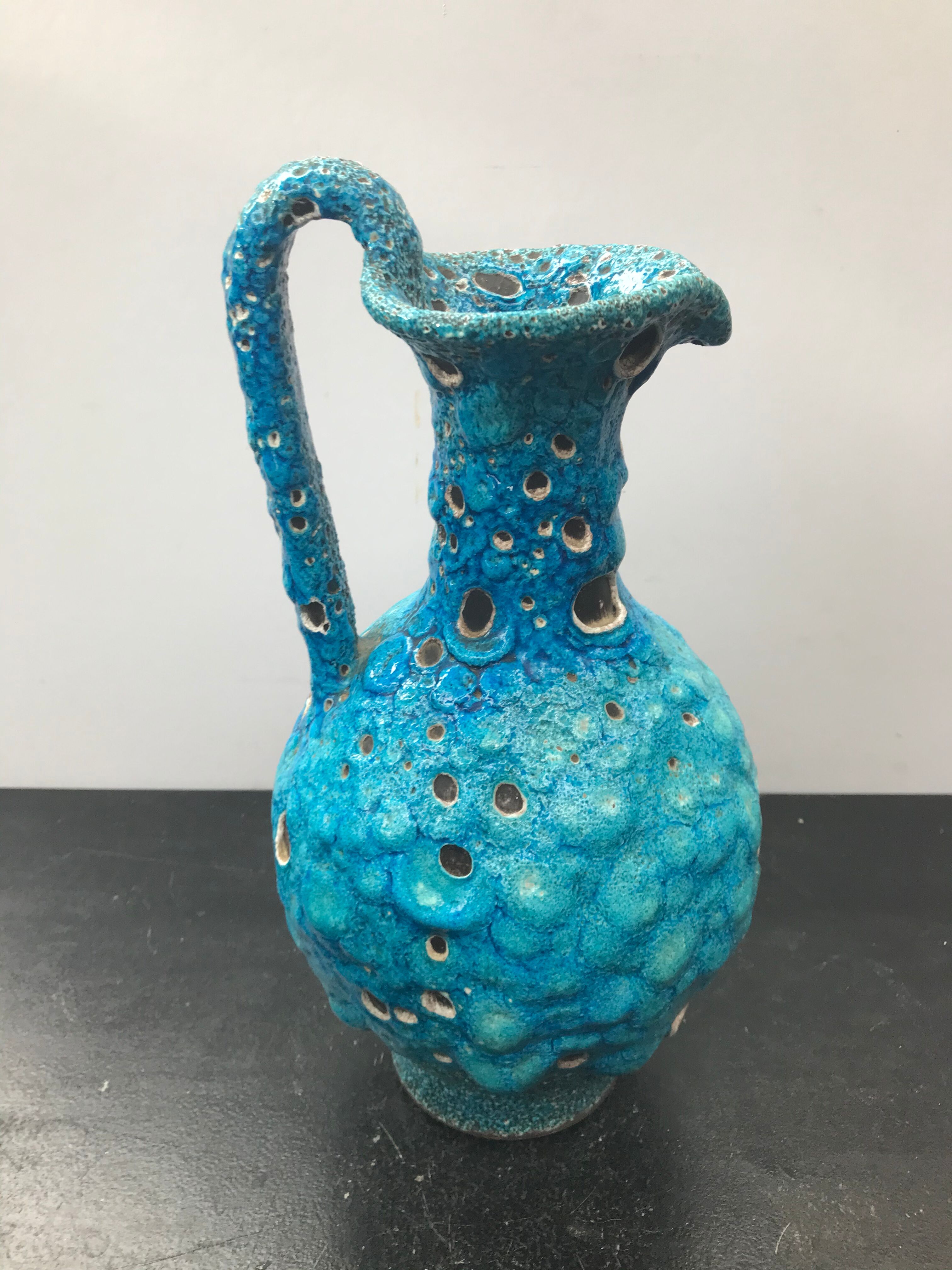 Former ceramic ewer pitcher - vintage blue ecumes