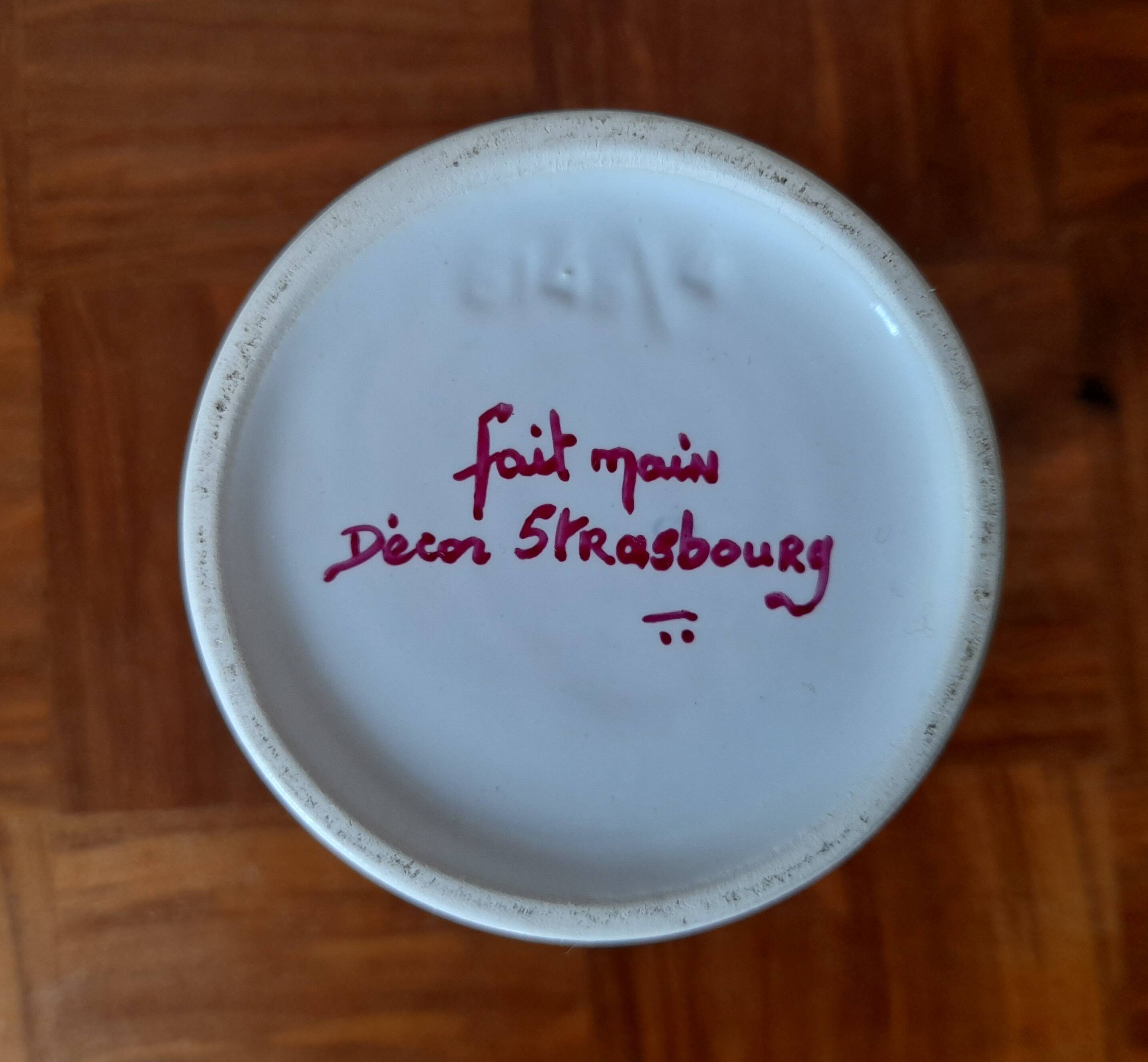 Vintage earthenware vase with floral decoration, Strasbourg