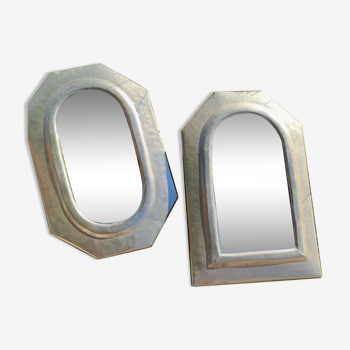 Duo of small silver metal mirrors