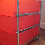 small cabinet with drawers bright red design, metal frame