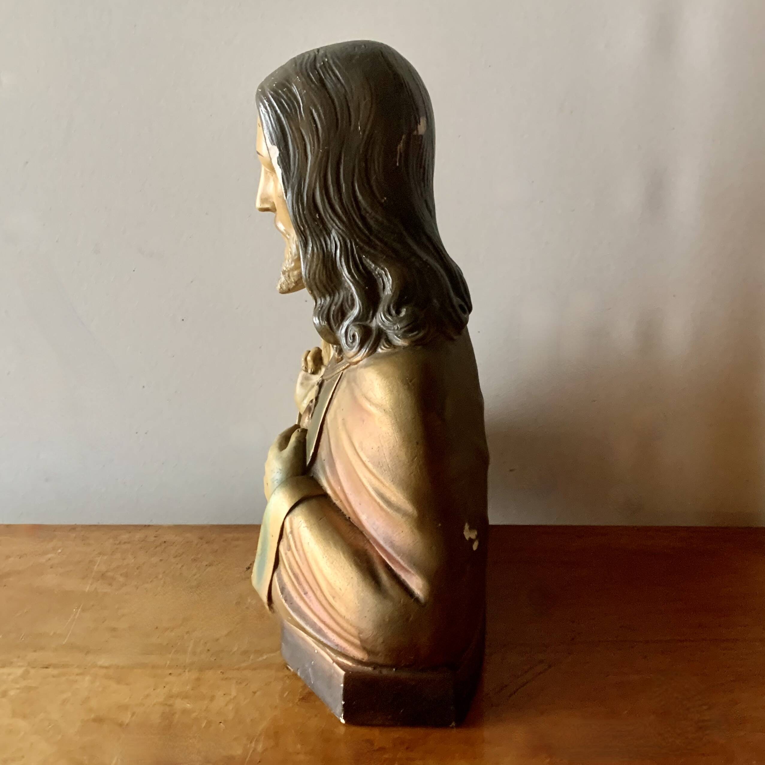 Old Sacred Heart of Jesus bust in plaster