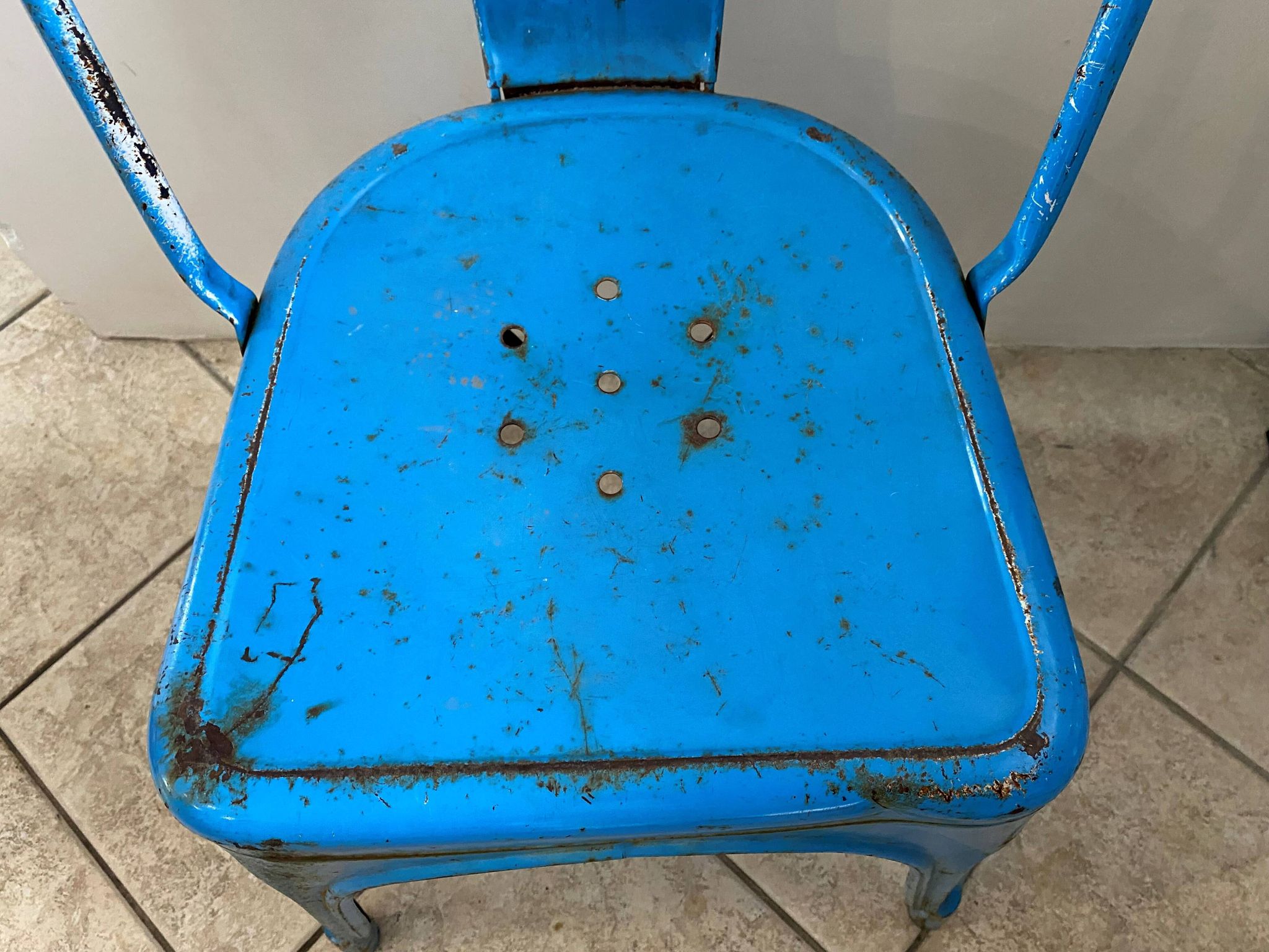 Authentic blue tolix metal chair by Xavier Pauchard vintage industrial 1950