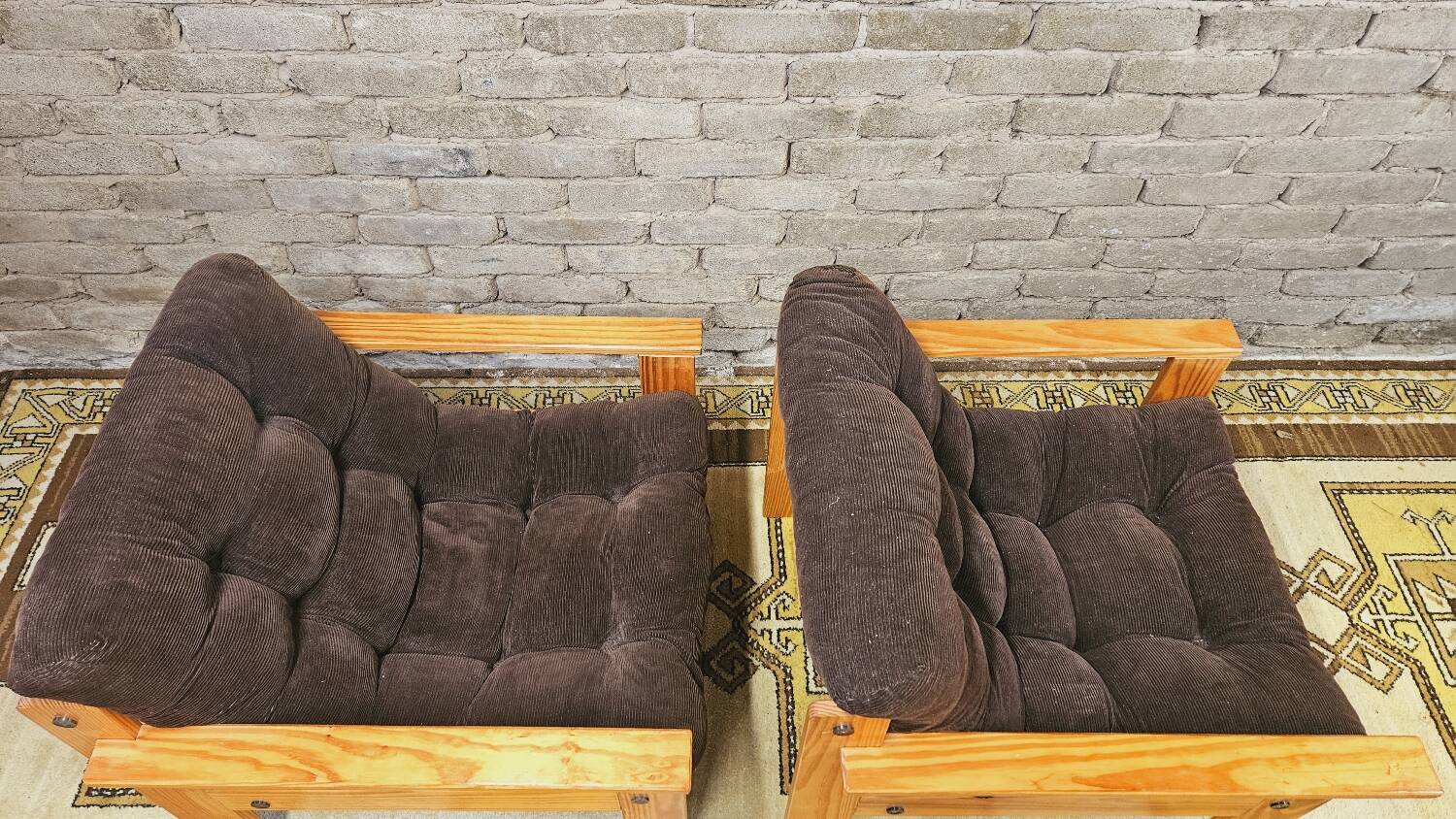 Pair of Yngve Ekström pine armchairs, 1970s