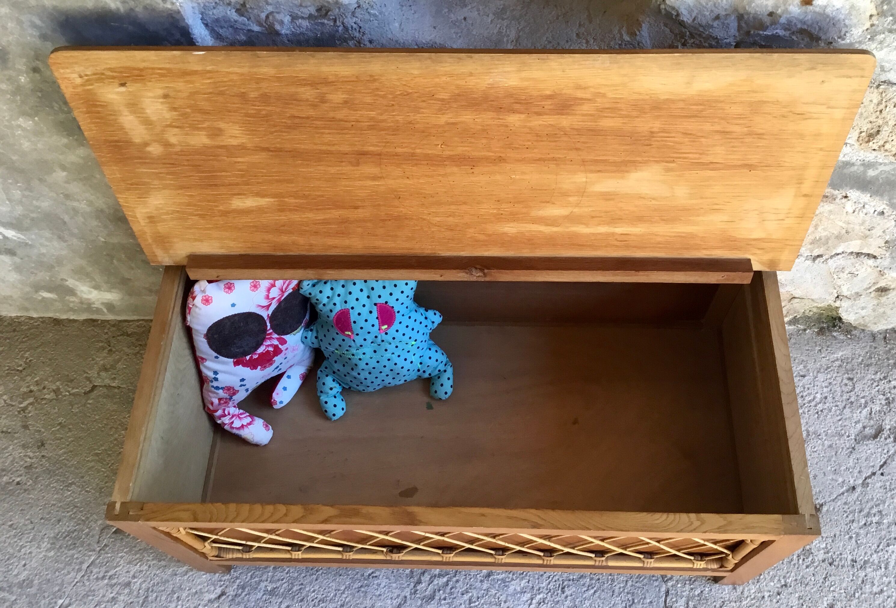Vintage toy chest or rattan children's bench - 1960