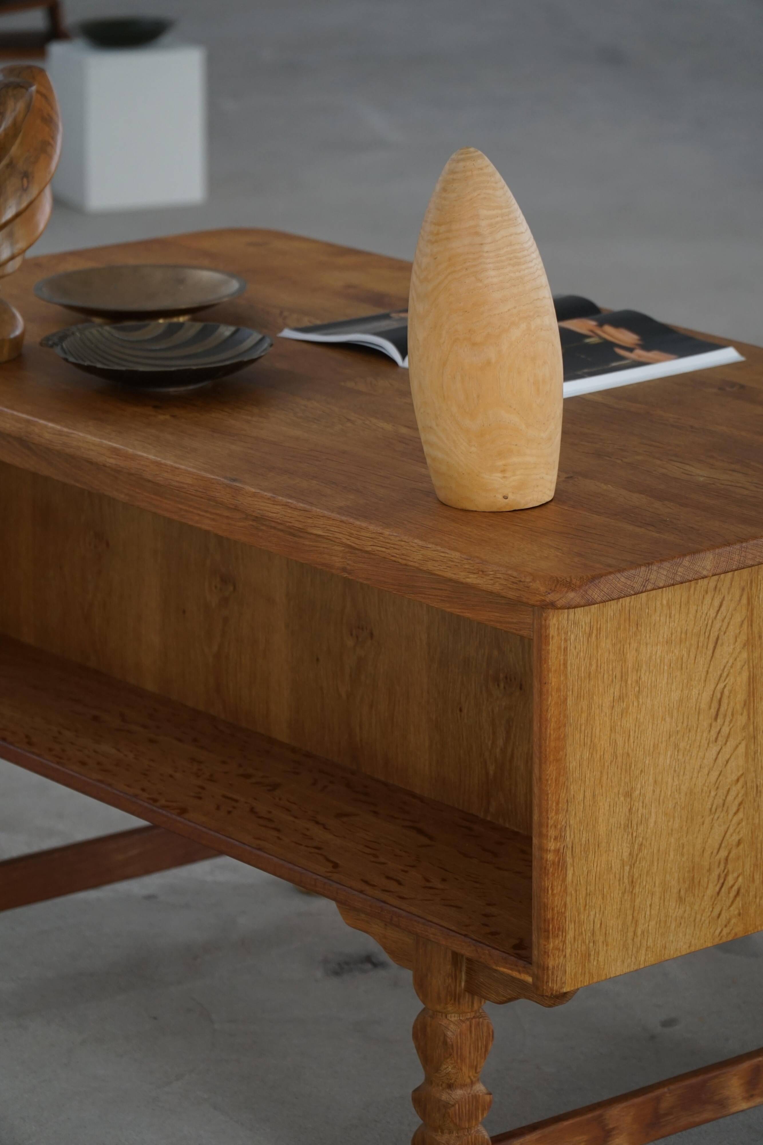 Free-standing desk in Oak by Henning Kjærnulf, Mid-century Danish Modern, 1950s.