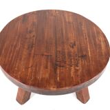 Table basse ronde brutaliste en chêne massif