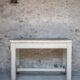 Antique wooden table, wheeled side table, kitchen table, interior decoration