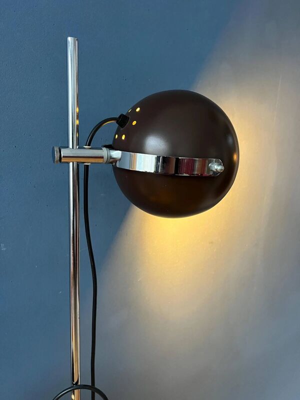 Lampadaire globe oculaire marron de style spatial du milieu du siècle