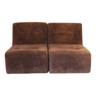 Pair of vintage brown fabric armchairs