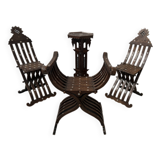 19th century Syrian-style carved wooden living room furniture